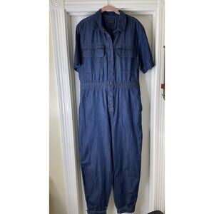 Banana Republic Dark Wash Jean Short Sleeve Jumpsuit Women's Size L